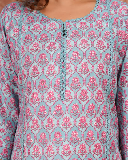 Blue Buds Cotton Pakistani Kurti