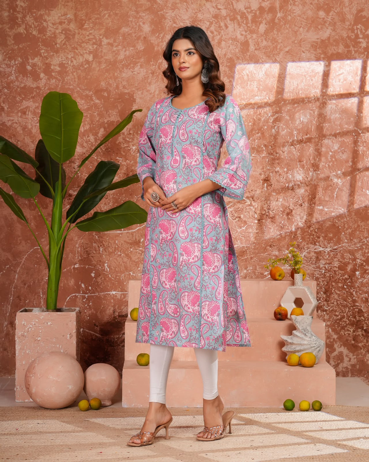 Blue Paisley Cotton Pakistani Kurti