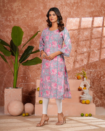 Blue Paisley Cotton Pakistani Kurti