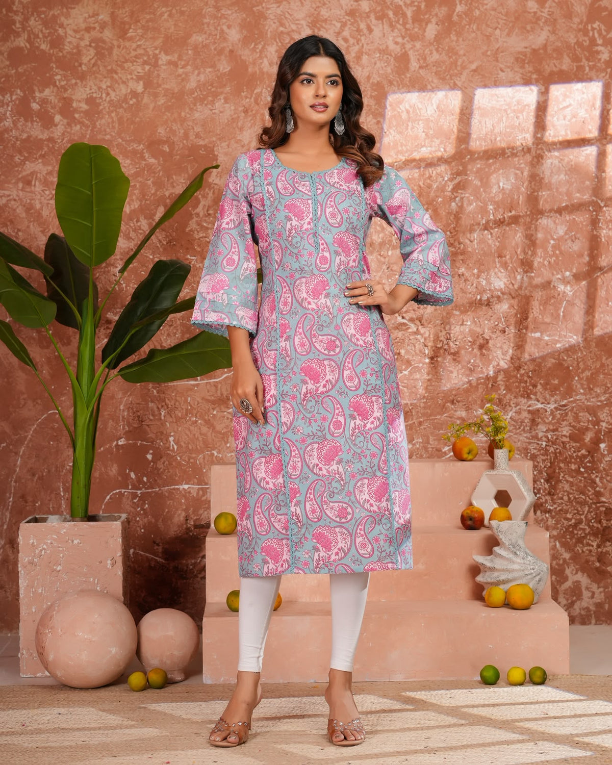 Blue Paisley Cotton Pakistani Kurti