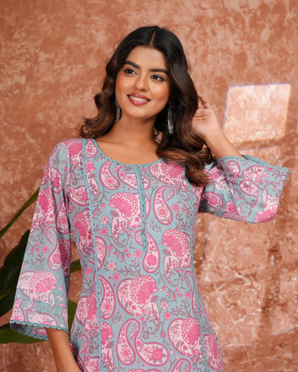 Blue Paisley Cotton Pakistani Kurti