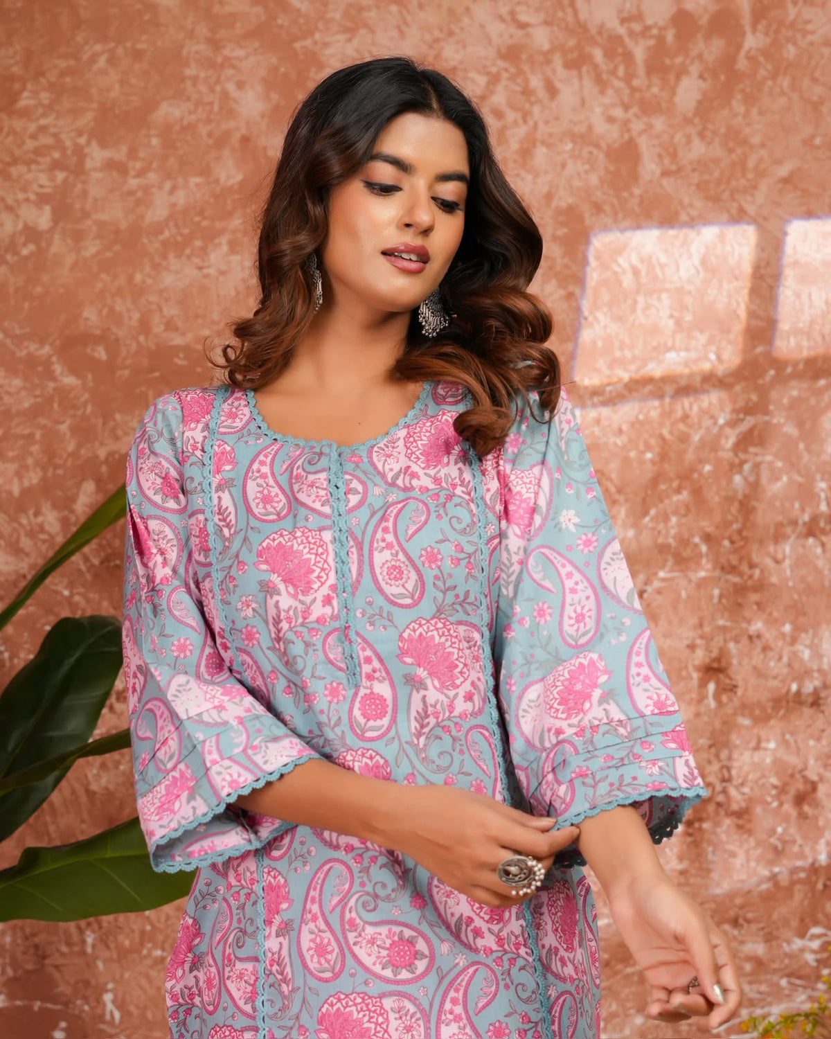 Blue Paisley Cotton Pakistani Kurti