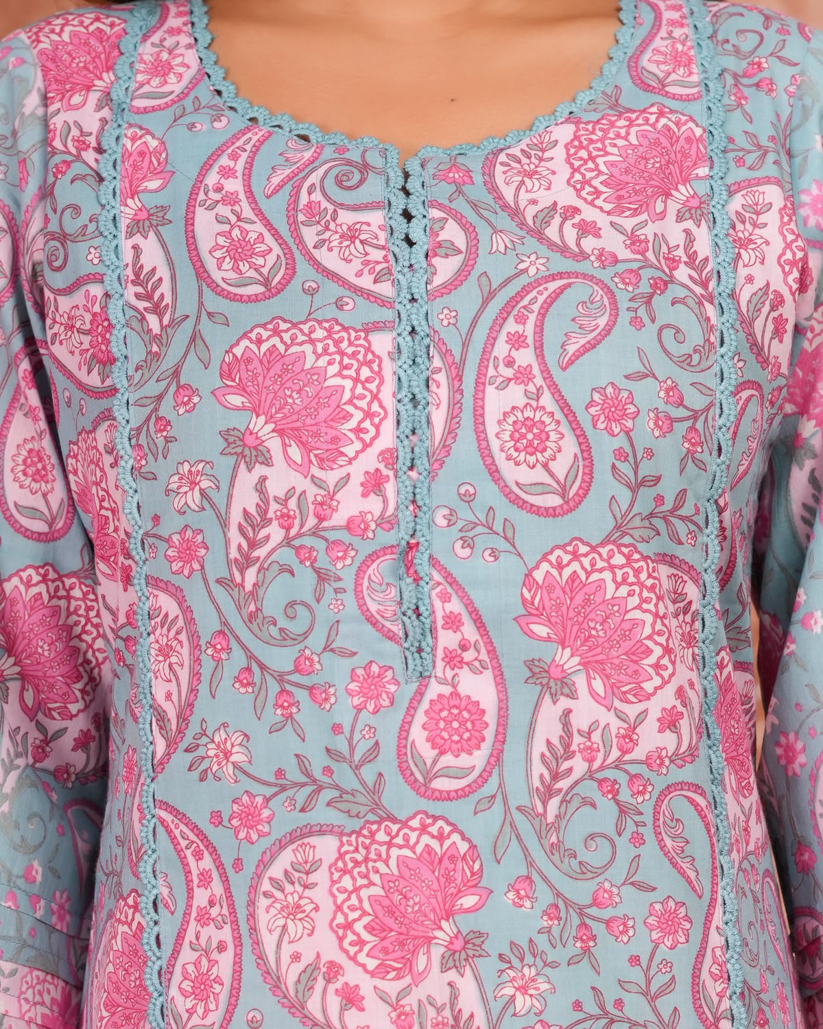 Blue Paisley Cotton Pakistani Kurti