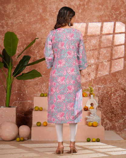 Blue Paisley Cotton Pakistani Kurti