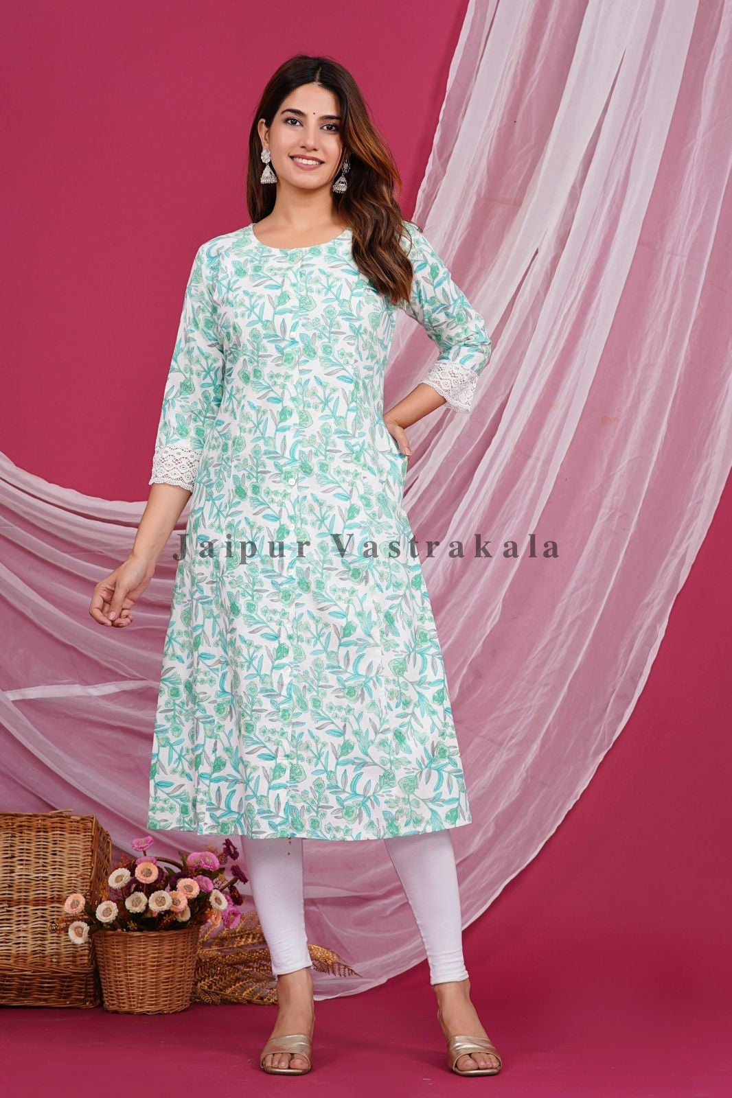 Pastel Teal Petal Cotton Flex Kurti