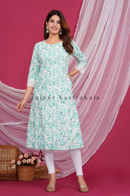 Pastel Teal Petal Cotton Flex Kurti