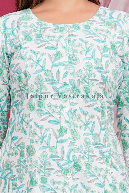 Pastel Teal Petal Cotton Flex Kurti