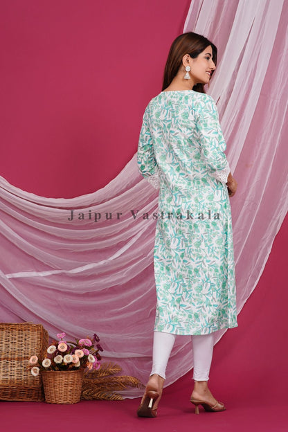 Pastel Teal Petal Cotton Flex Kurti