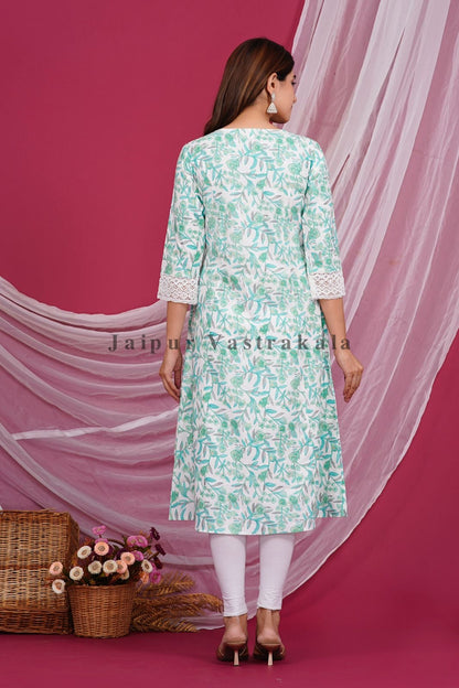 Pastel Teal Petal Cotton Flex Kurti