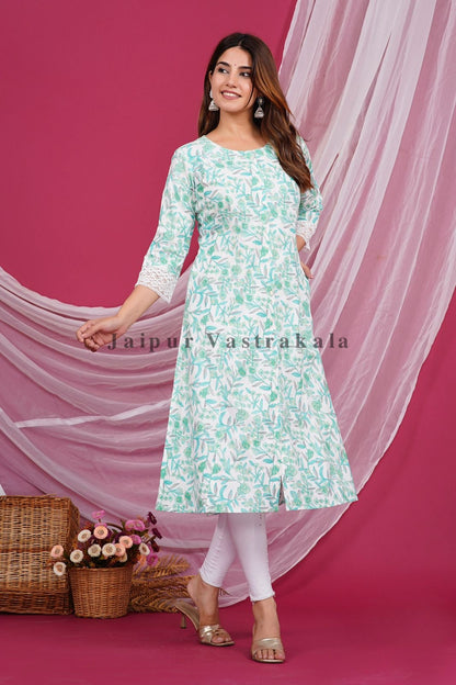 Pastel Teal Petal Cotton Flex Kurti