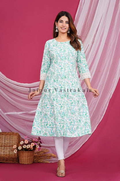 Pastel Teal Petal Cotton Flex Kurti