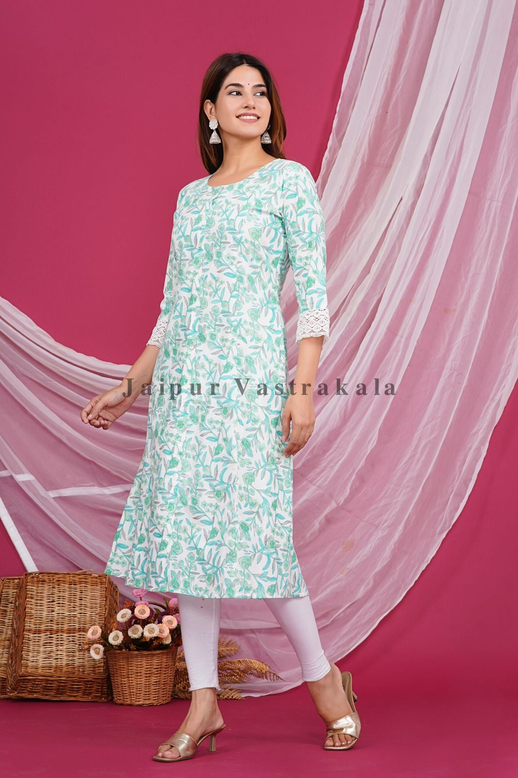 Pastel Teal Petal Cotton Flex Kurti