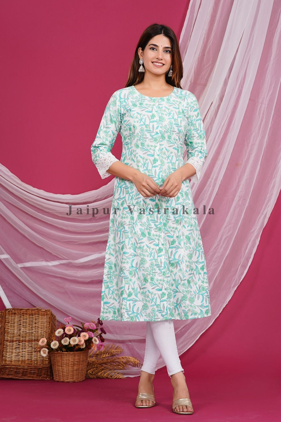 Pastel Teal Petal Cotton Flex Kurti