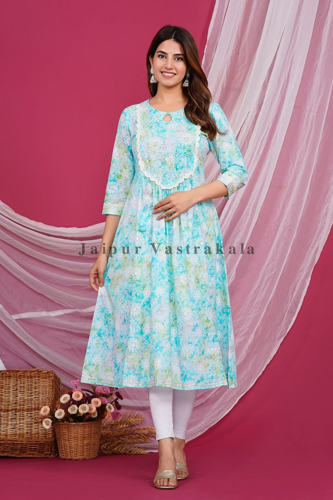 Serene Oasis Cotton Embroidery Kurti