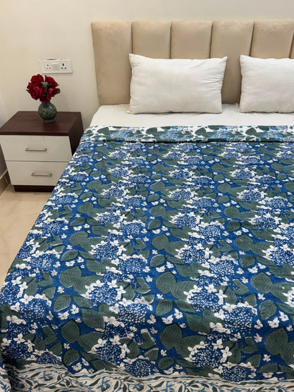 Navy Blue Ferns Double Bed Dohar