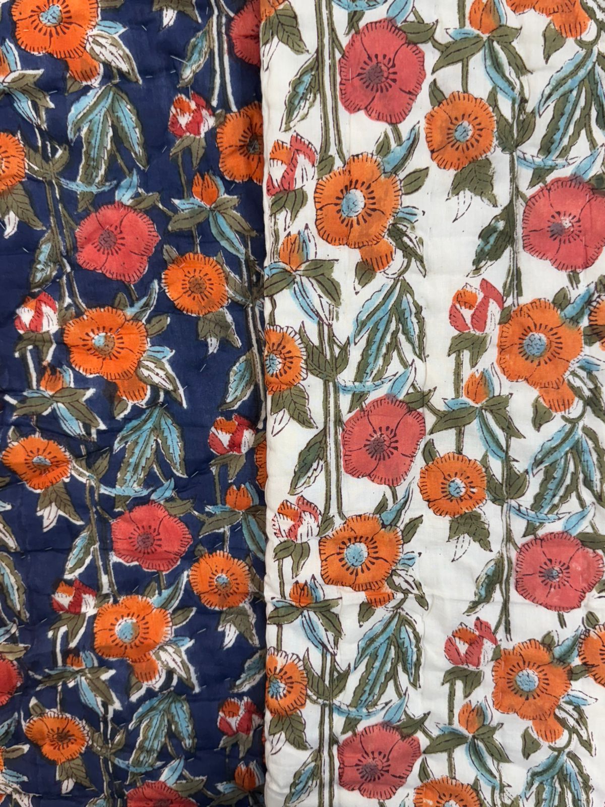 Navy Floral Dusk Reversible Double Bed Quilt