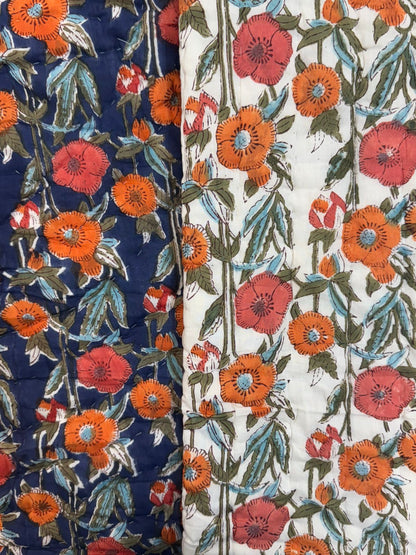 Navy Floral Dusk Reversible Double Bed Quilt