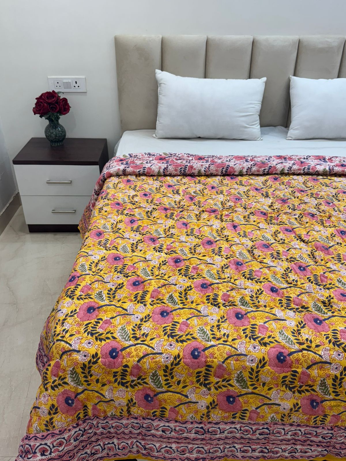 Sunlit Wildflowers Reversible Double Bed Quilt