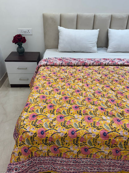 Sunlit Wildflowers Reversible Double Bed Quilt