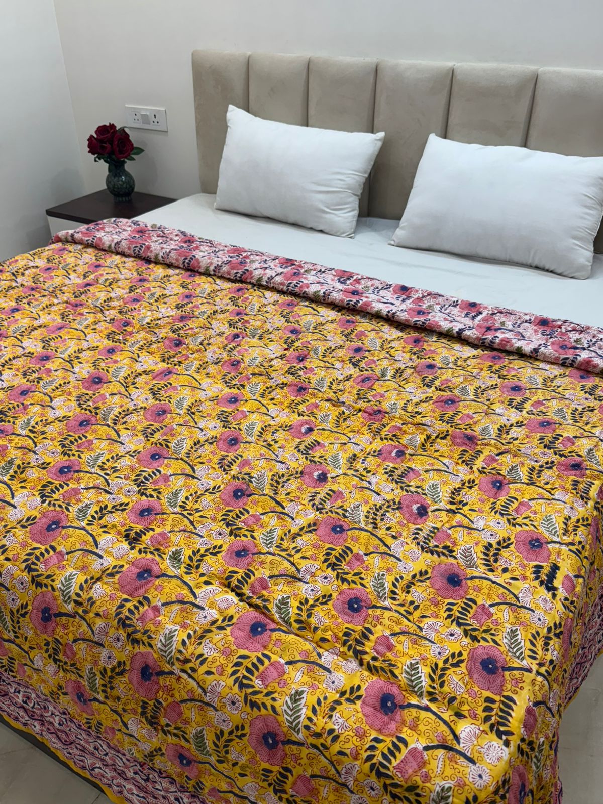 Sunlit Wildflowers Reversible Double Bed Quilt