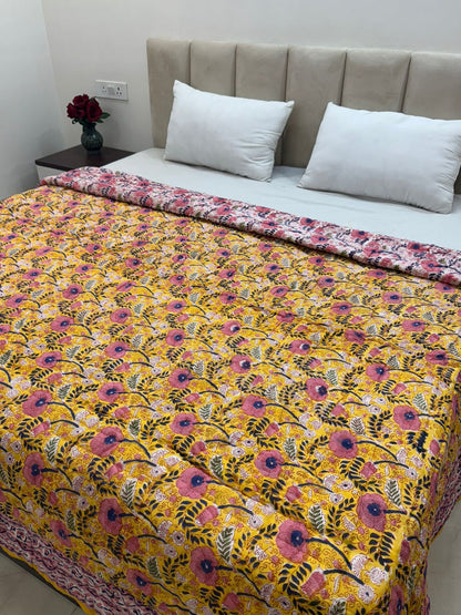 Sunlit Wildflowers Reversible Double Bed Quilt