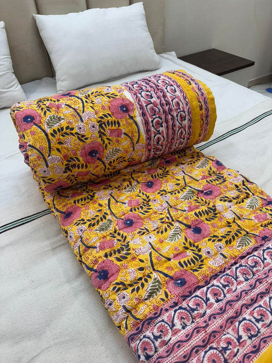 Sunlit Wildflowers Reversible Double Bed Quilt
