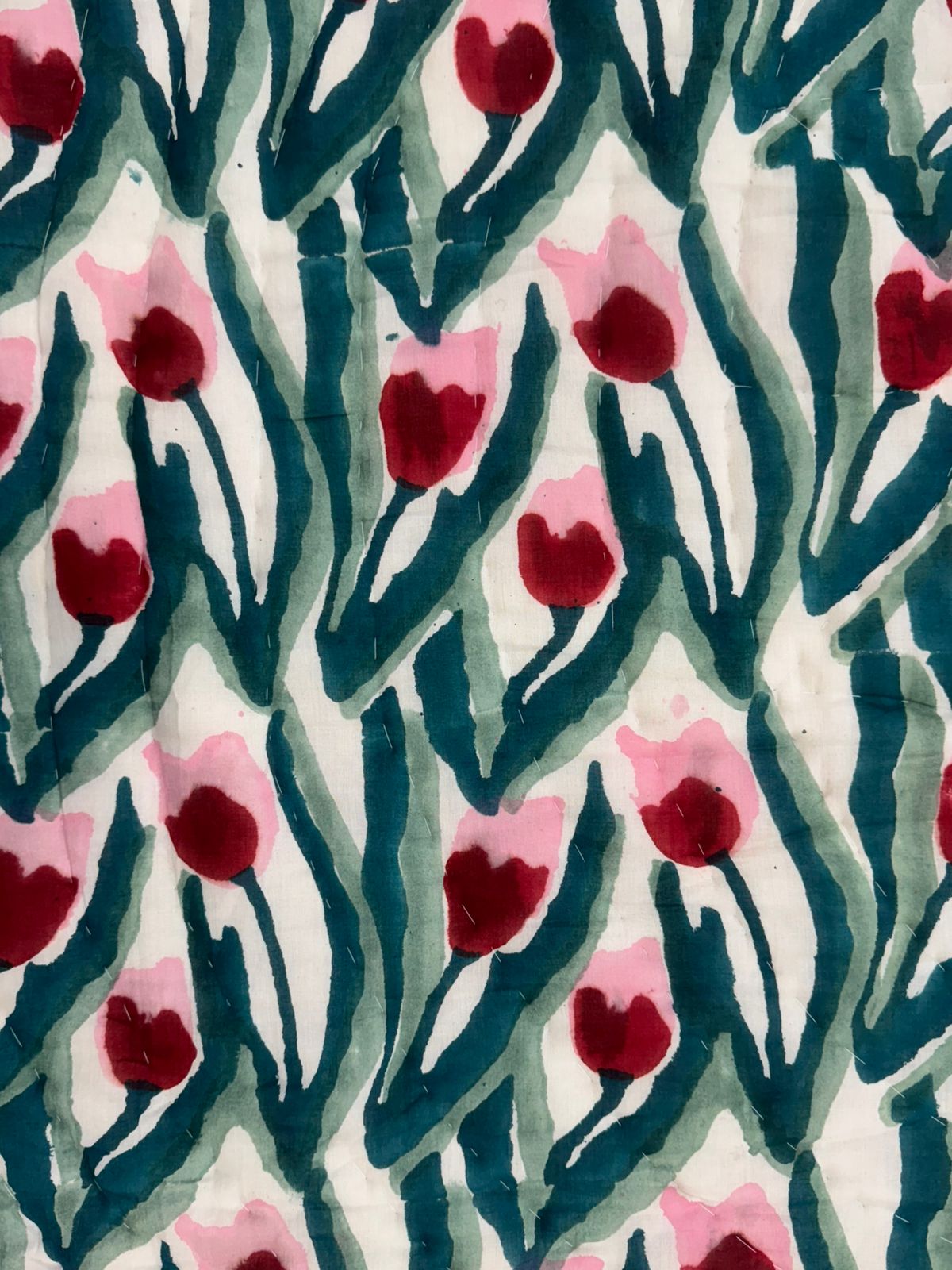 Aqua Tulips Reversible Double Bed Quilt