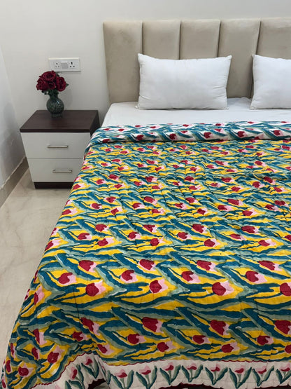 Yellow Tulips Strokes Reversible Double Bed Quilt