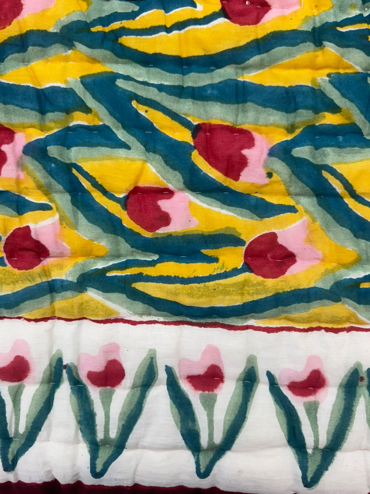 Yellow Tulips Strokes Reversible Double Bed Quilt