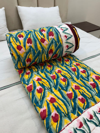 Yellow Tulips Strokes Reversible Double Bed Quilt