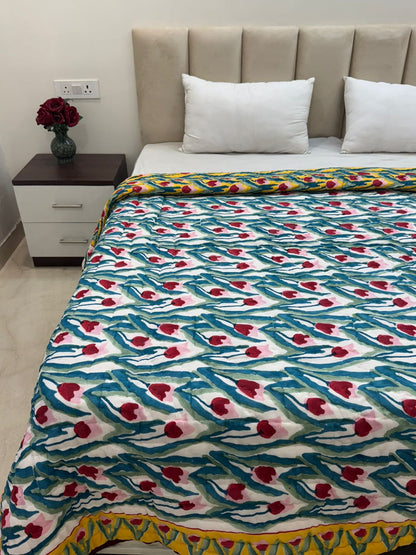 Yellow Tulips Strokes Reversible Double Bed Quilt