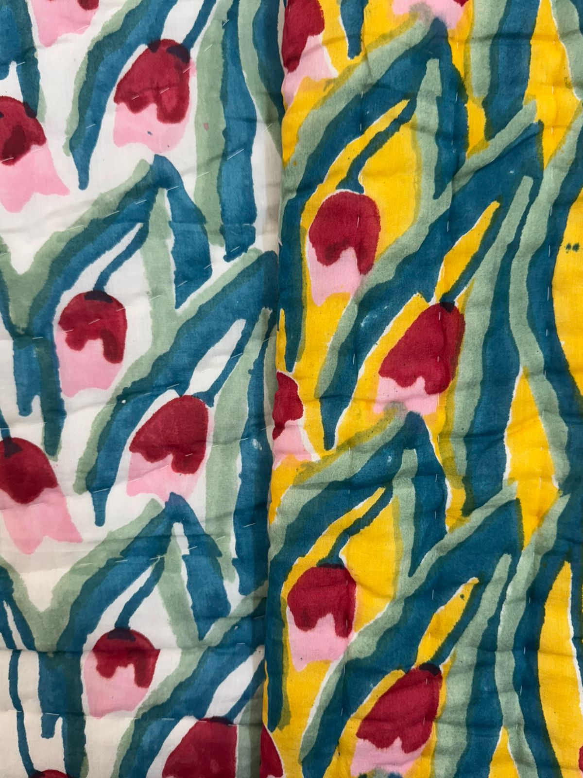 Yellow Tulips Strokes Reversible Double Bed Quilt