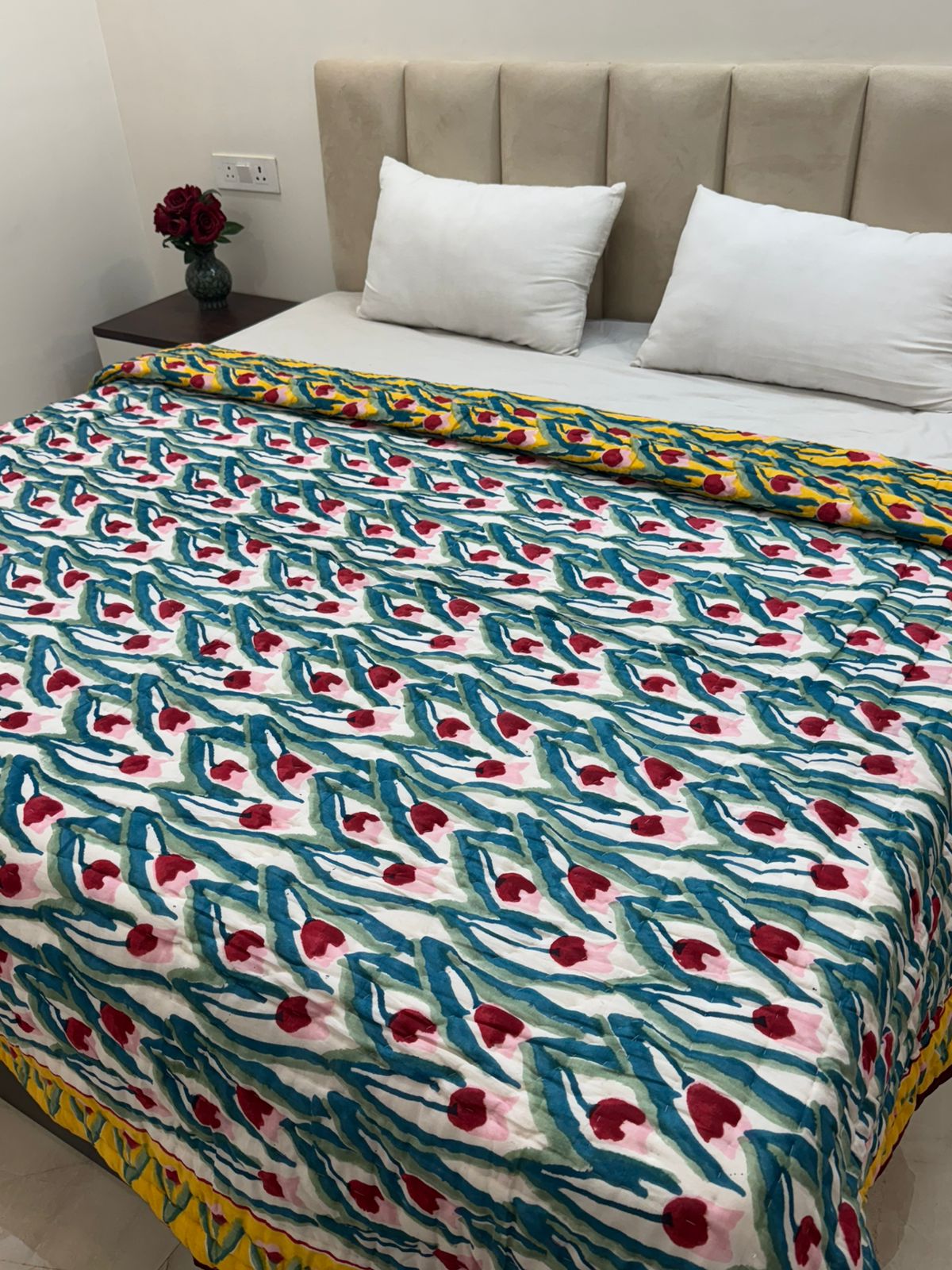 Yellow Tulips Strokes Reversible Double Bed Quilt