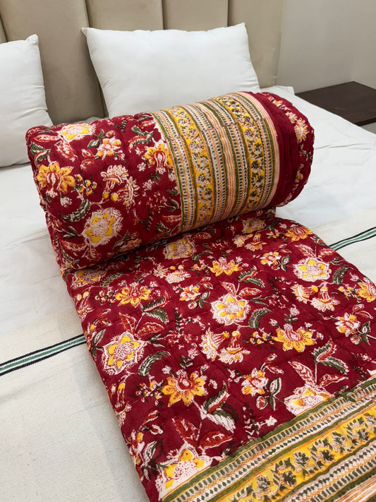 Red Whispers Reversible Double Bed Quilt