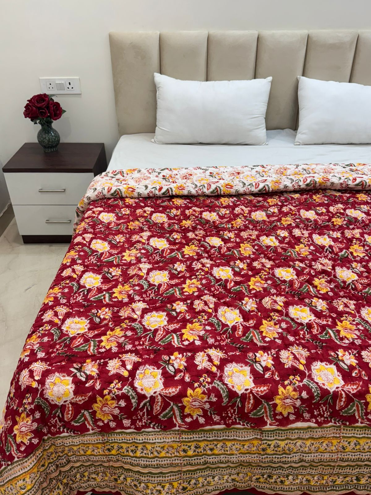 Red Whispers Reversible Double Bed Quilt