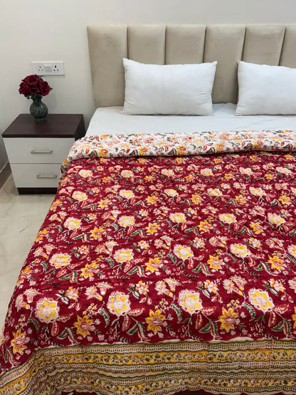 Red Whispers Reversible Double Bed Quilt