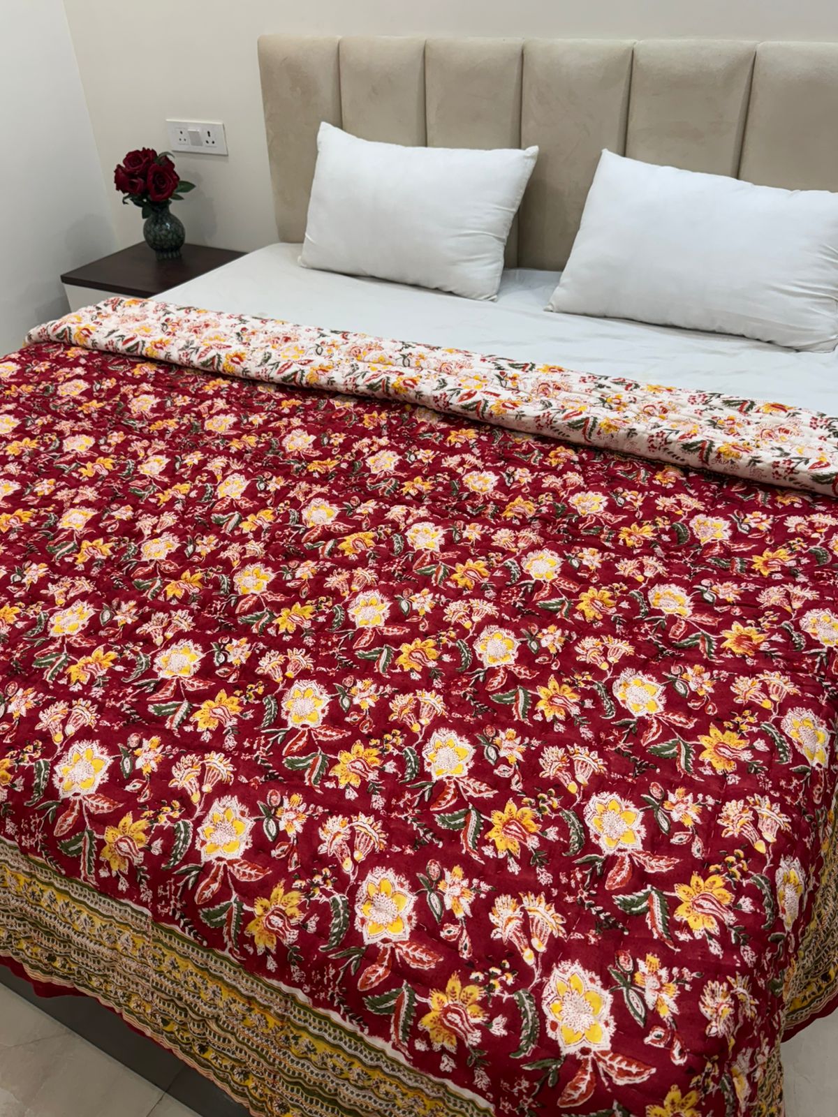 Red Whispers Reversible Double Bed Quilt