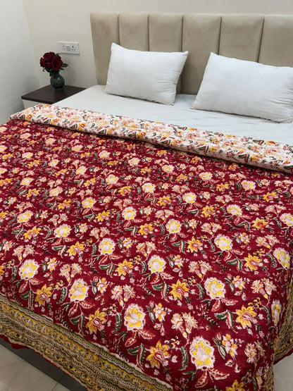 Red Whispers Reversible Double Bed Quilt