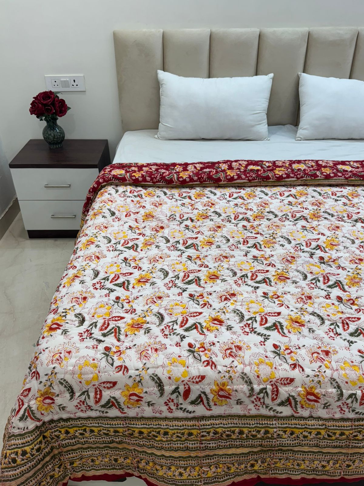Red Whispers Reversible Double Bed Quilt