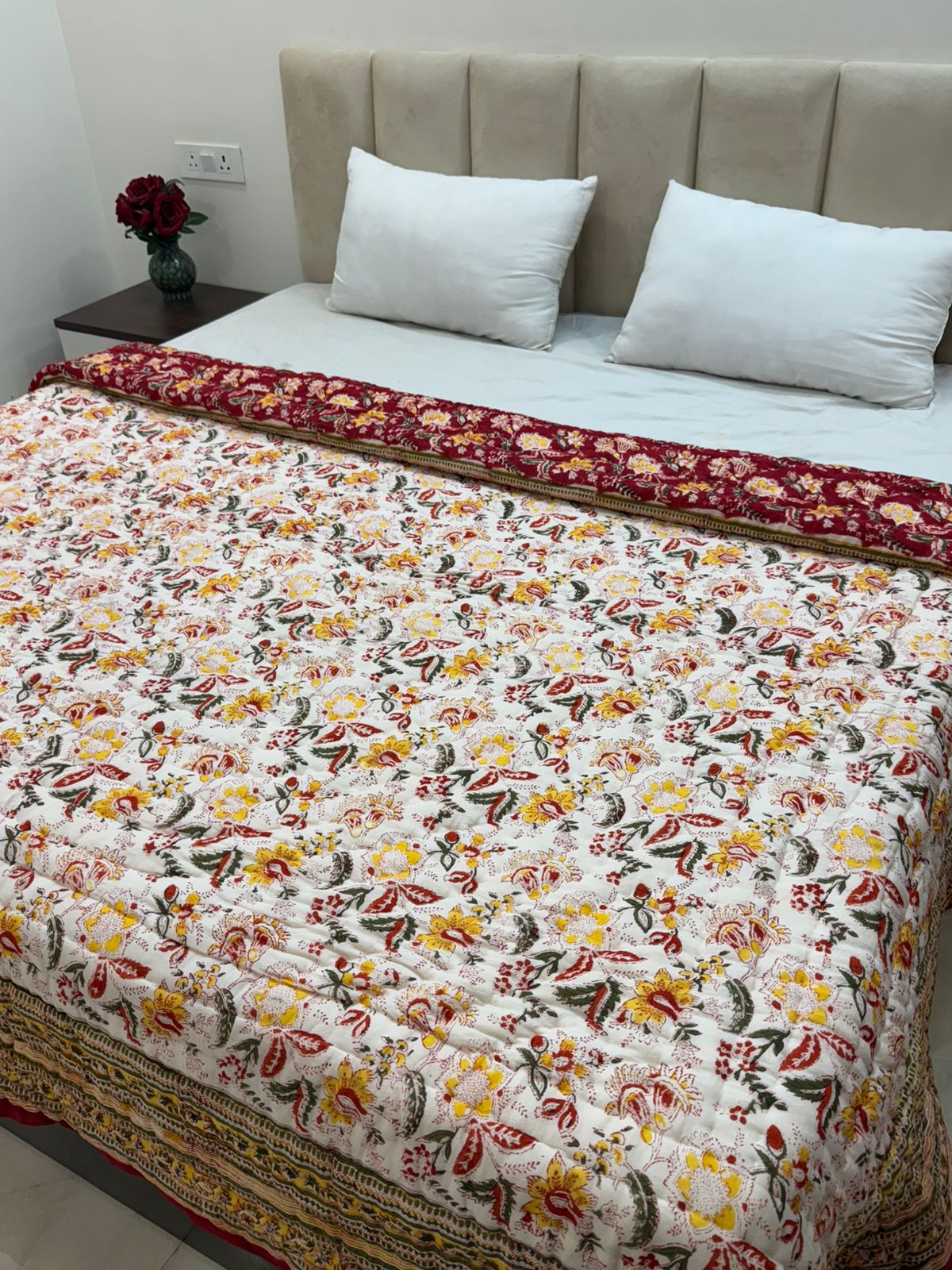 Red Whispers Reversible Double Bed Quilt