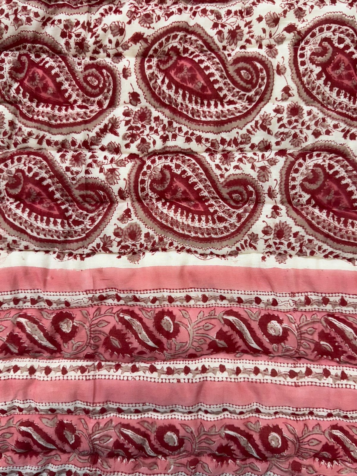 Pink Paisley Grid Reversible Double Bed Quilt