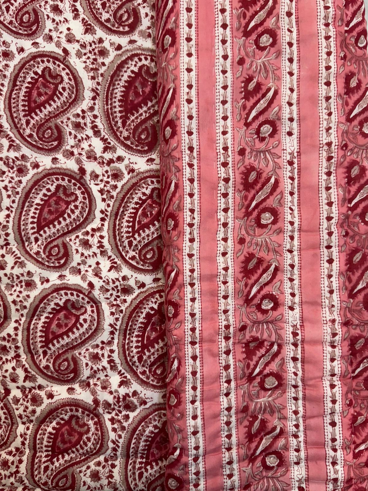Pink Paisley Grid Reversible Double Bed Quilt