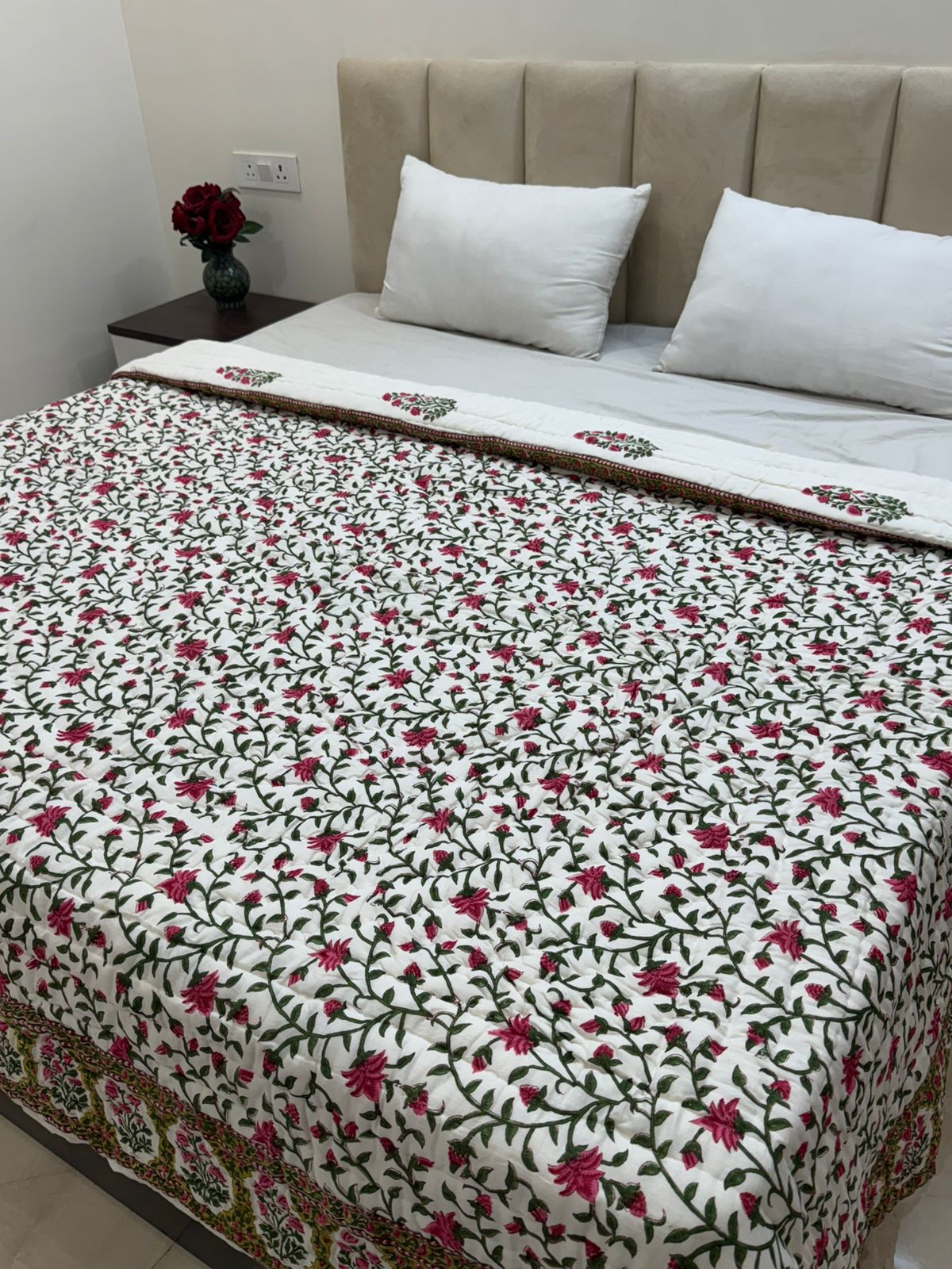 Rosy Petals Reversible Double Bed Quilt