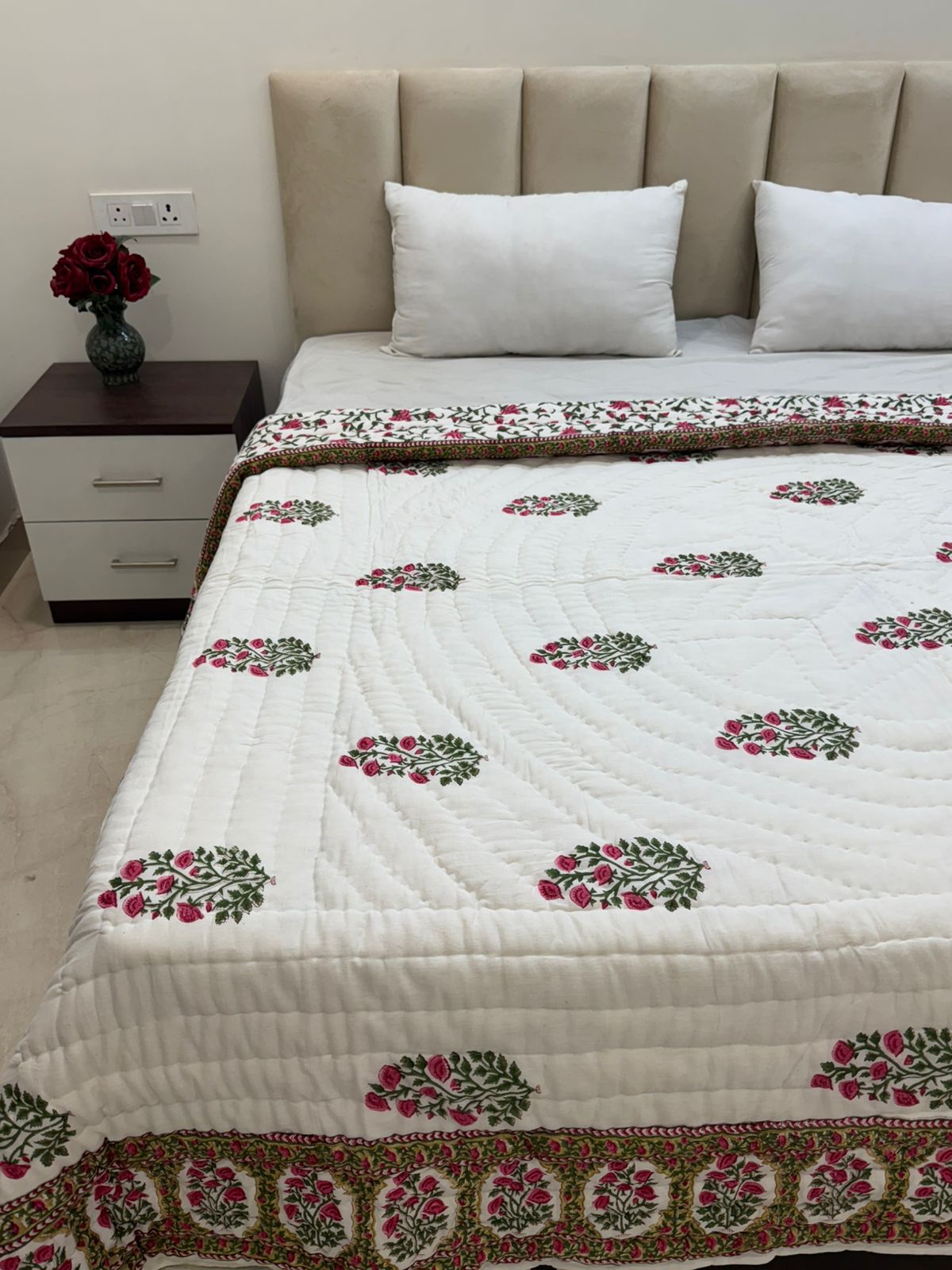 Rosy Petals Reversible Double Bed Quilt