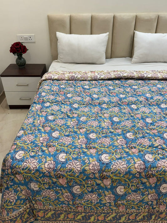 Blue Vines Reversible Double Bed Quilt