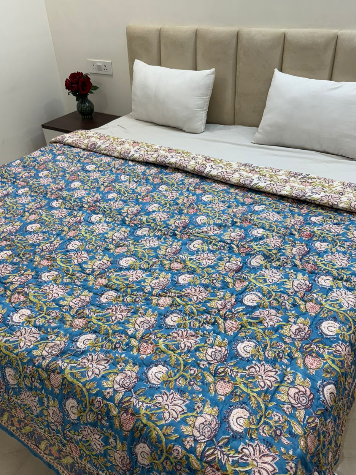 Blue Vines Reversible Double Bed Quilt