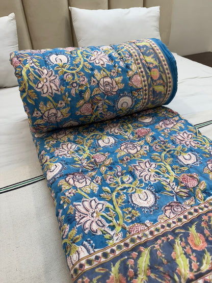 Blue Vines Reversible Double Bed Quilt