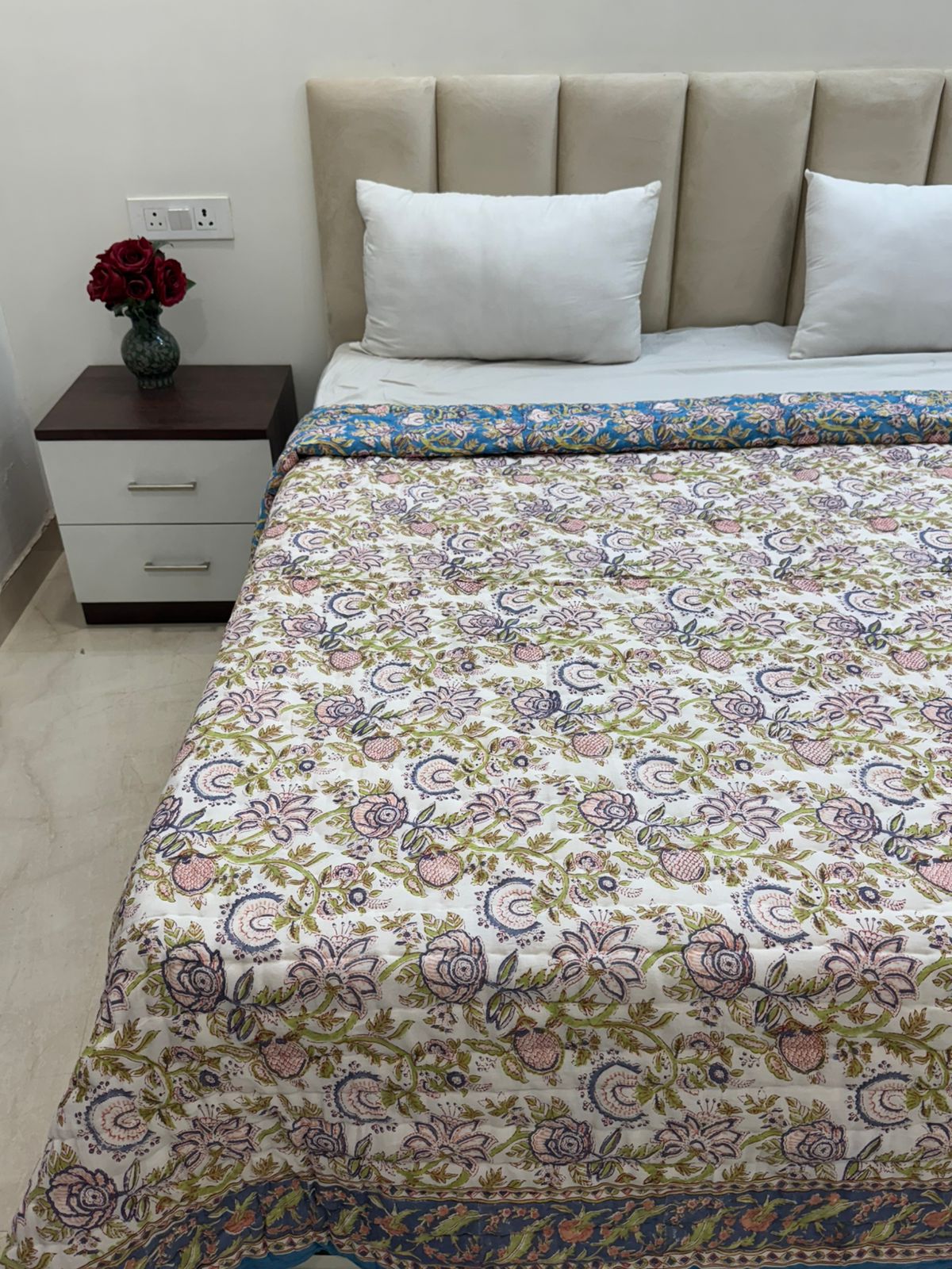 Blue Vines Reversible Double Bed Quilt