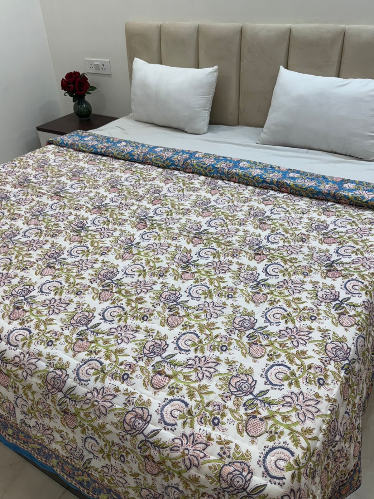 Blue Vines Reversible Double Bed Quilt