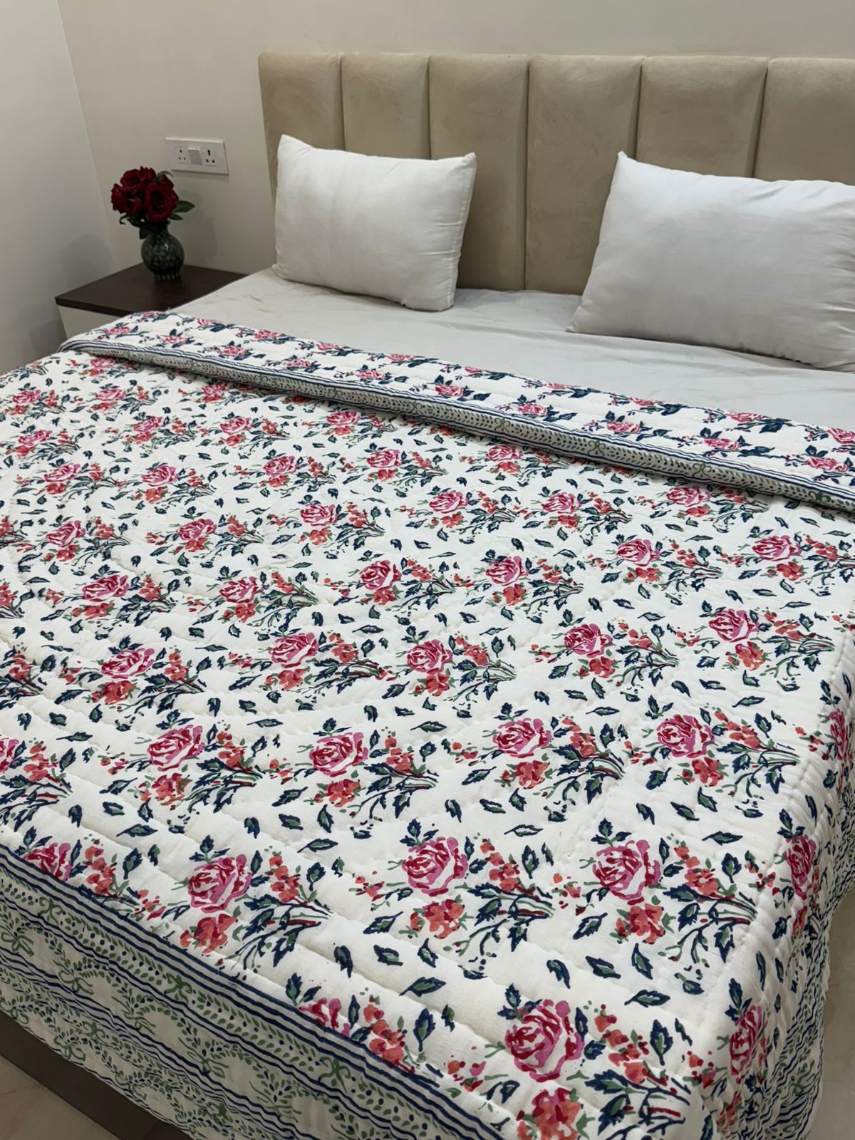 Rose Vines Bouquet Reversible Double Bed Quilt